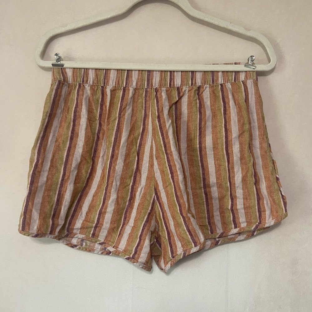 Madewell size S EUC pull on linen blend stripe rainbow relaxed fit shorts - Picture 6 of 7